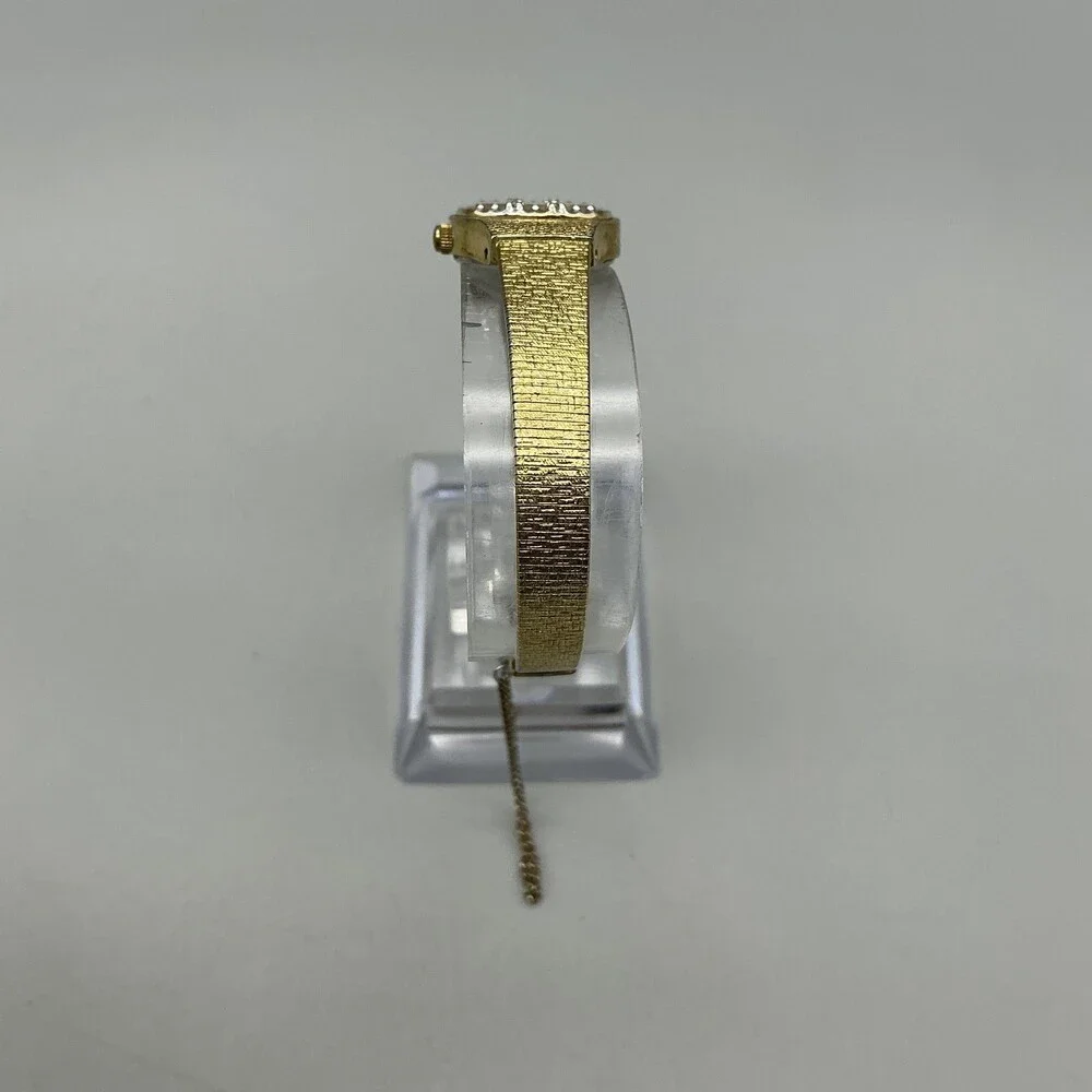 Vtg Bulova Womens Watch 17mm Gold Tone Diamond Bracelet New Battery 6.5